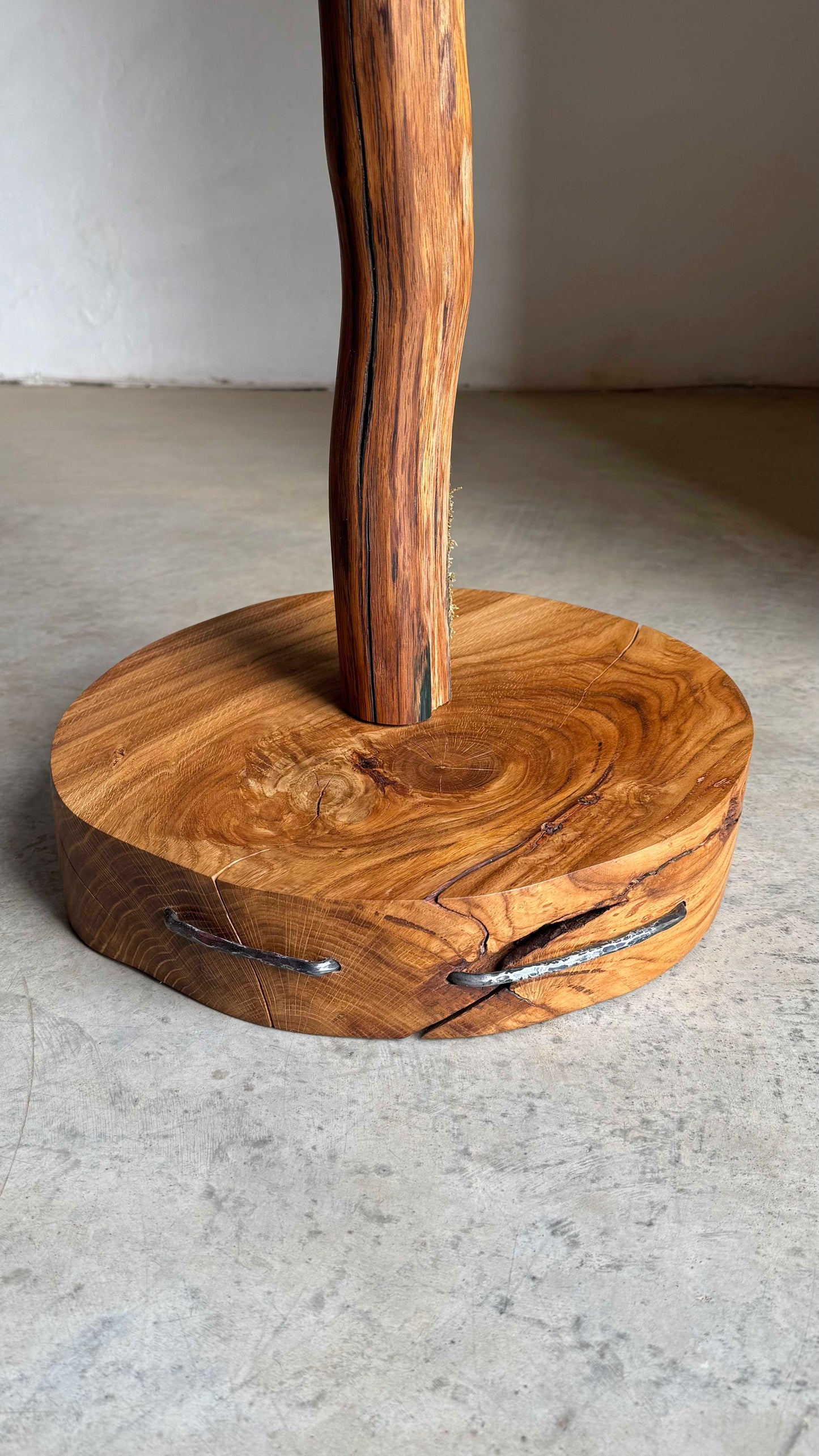 Oak Coat Rack with steel hangers Wooden coat stand with round botom.