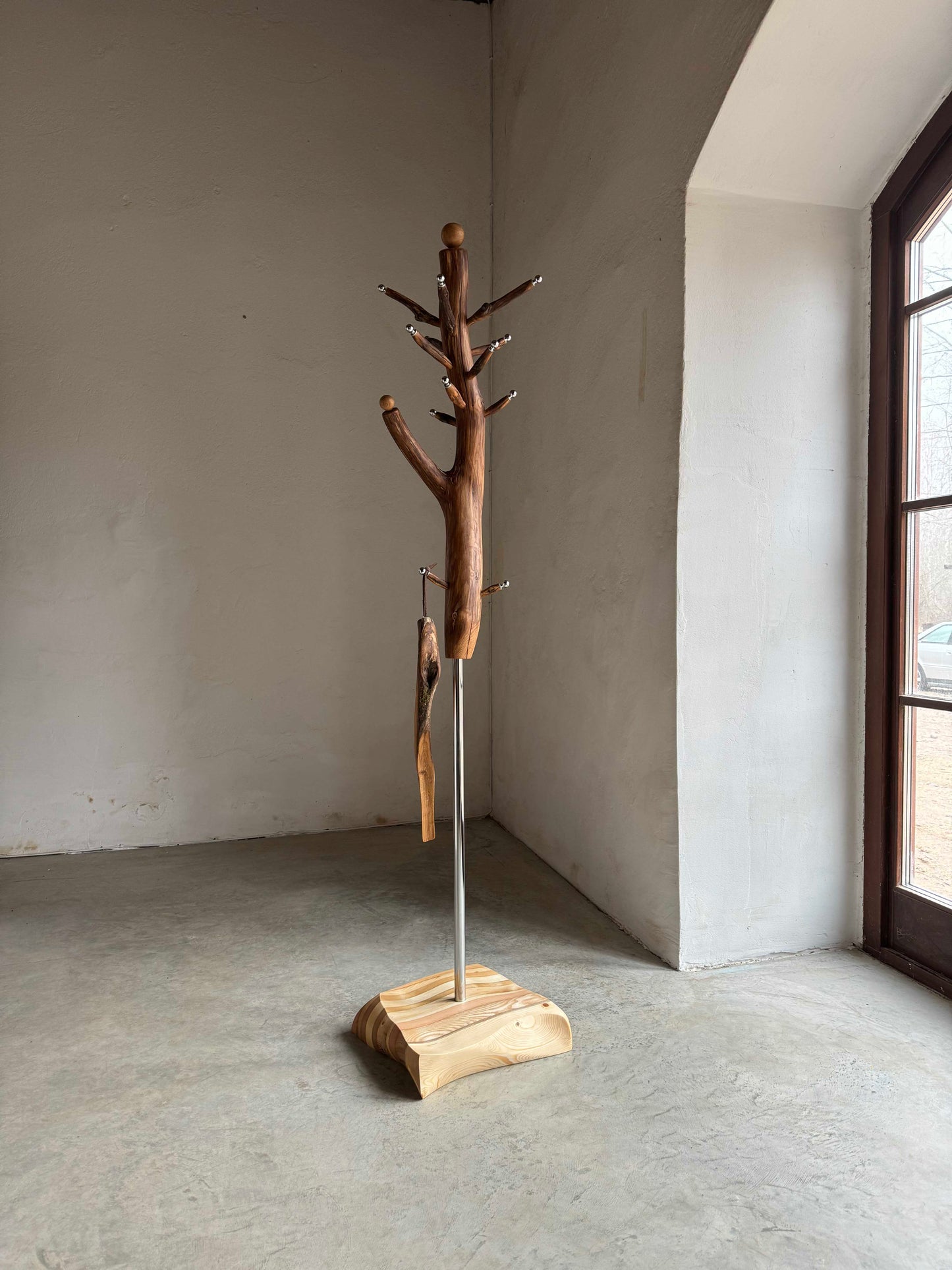 Oak Branch Coat Stand with Shoehorn. Nature design coat rack.