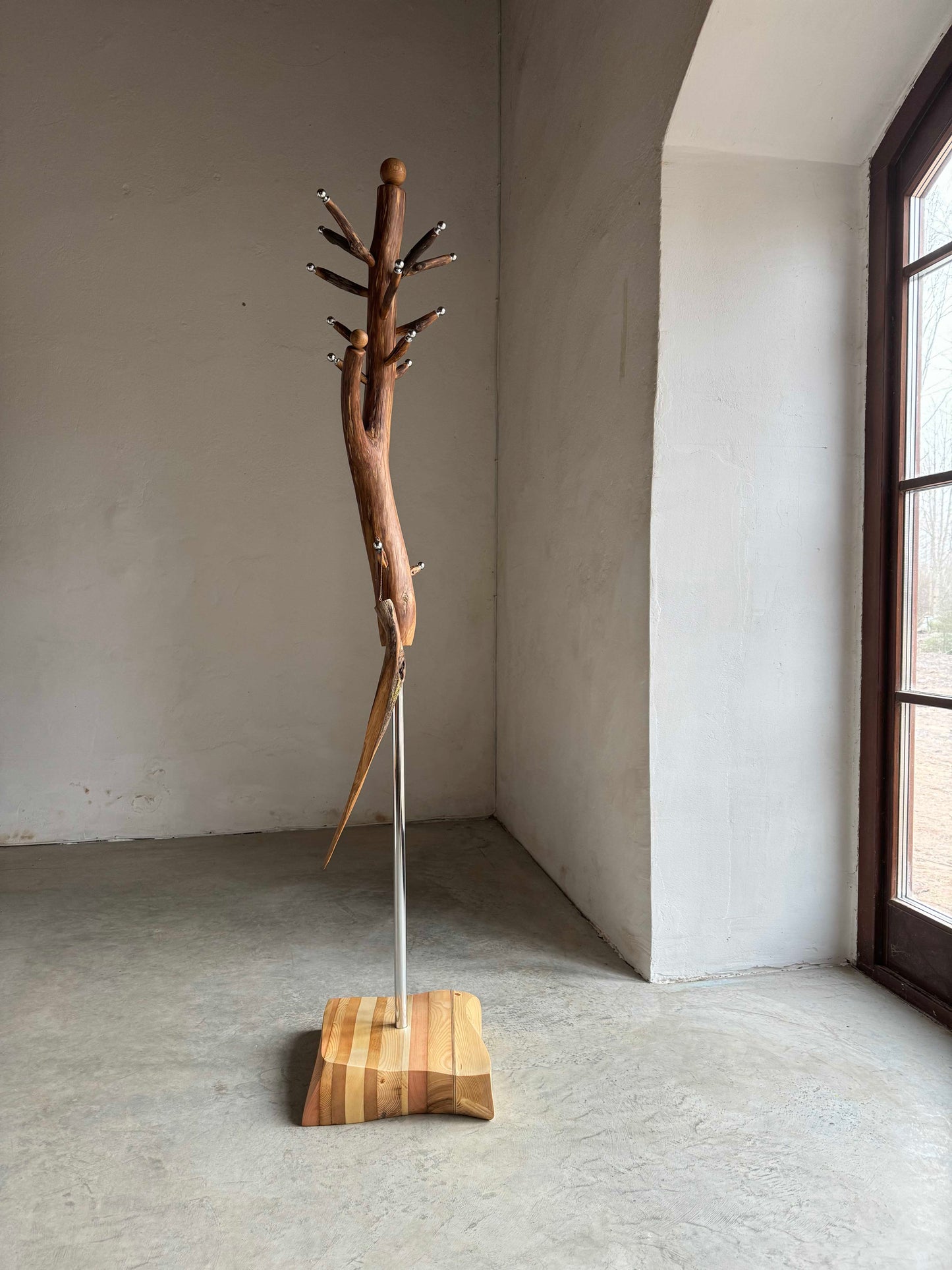 Oak Branch Coat Stand with Shoehorn. Nature design coat rack.