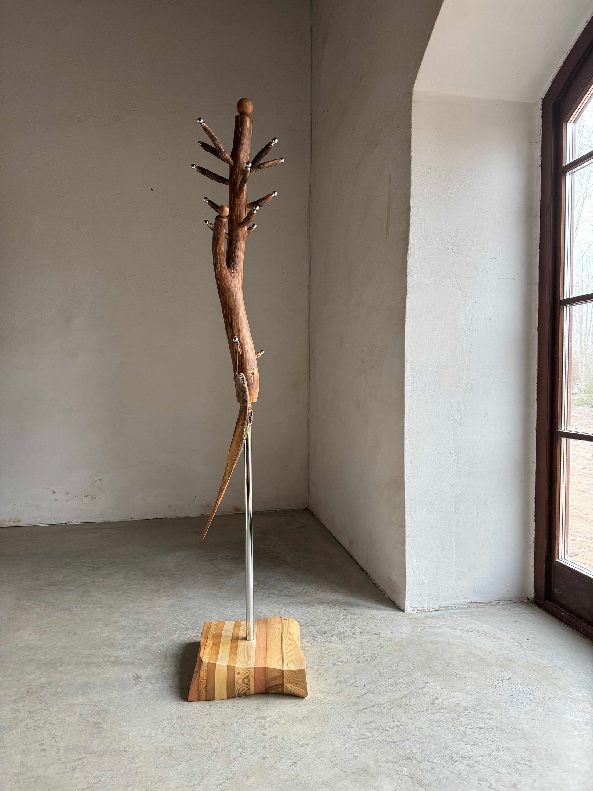 Oak Branch Coat Stand with Shoehorn. Nature design coat rack.