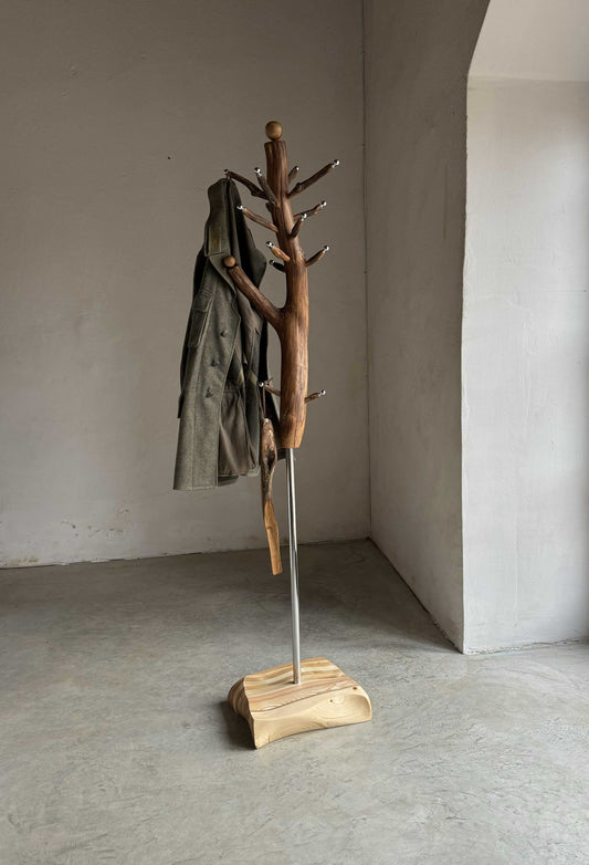 Oak Branch Coat Stand with Shoehorn. Nature design coat rack.