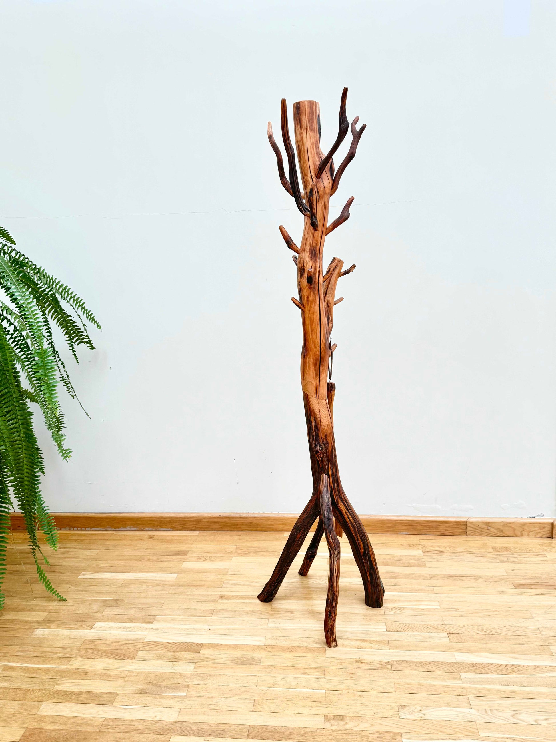 Oak Coat Rack made of branches. Wood sculpture furniture.