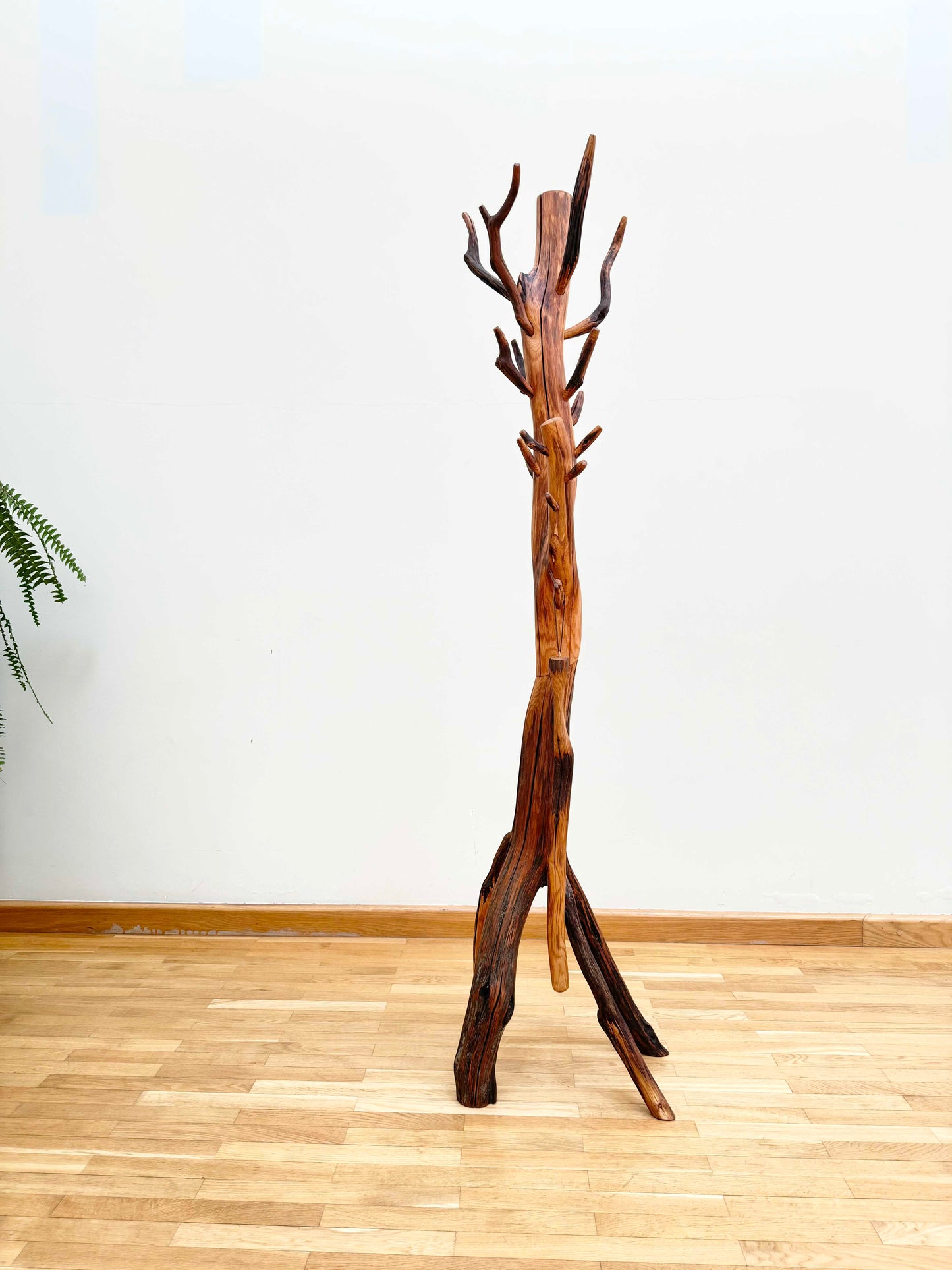 Oak Coat Rack made of branches. Wood sculpture furniture.