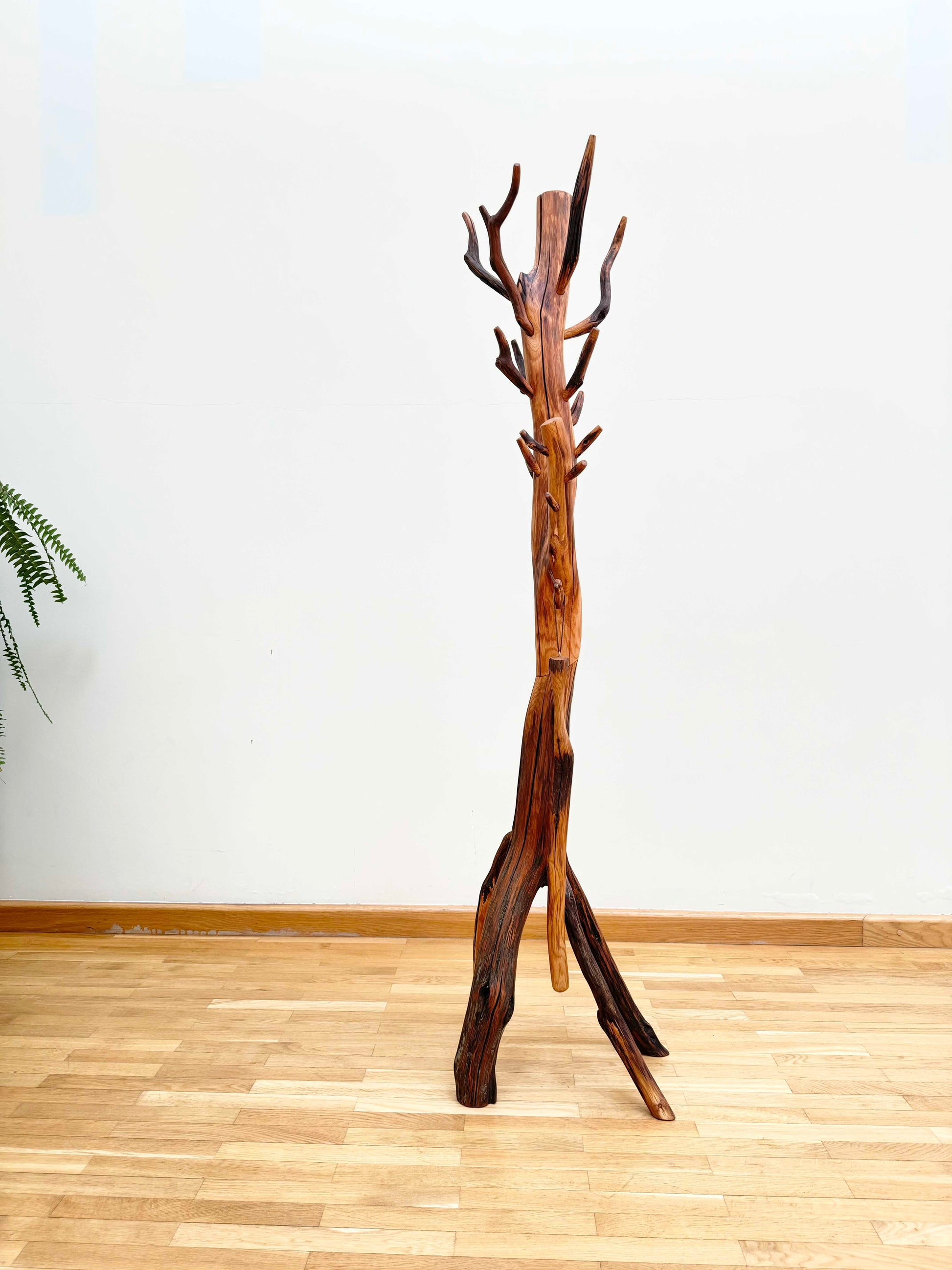 Oak Coat Rack made of branches. Wood sculpture furniture.