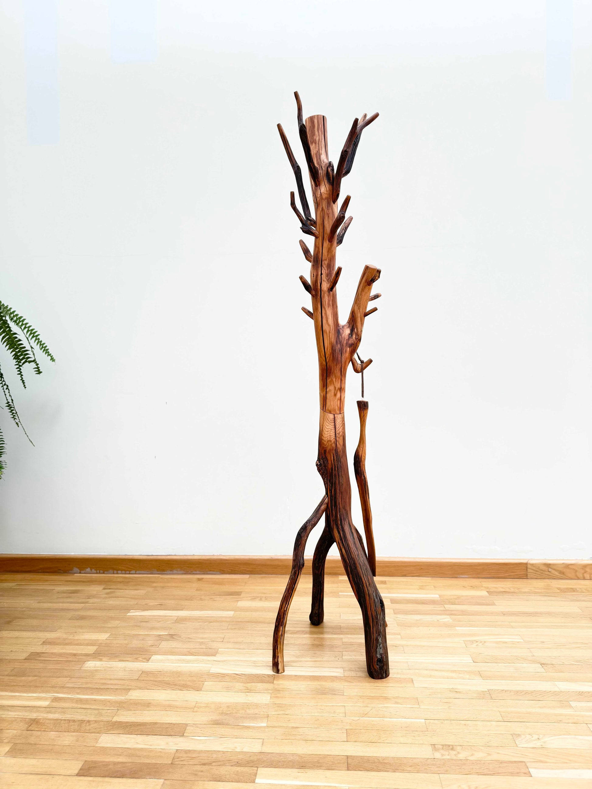 Oak Coat Rack made of branches. Wood sculpture furniture.