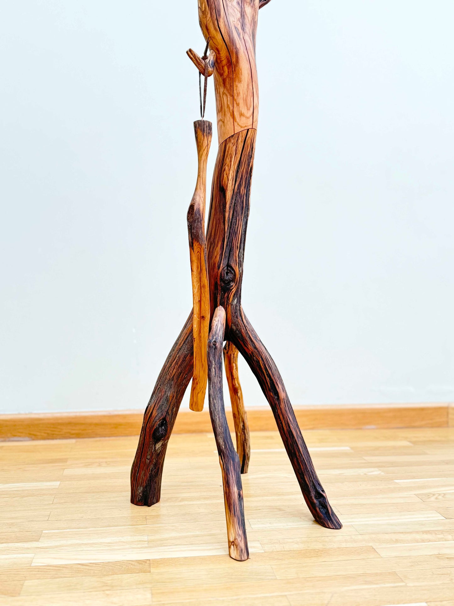 Oak Coat Rack made of branches. Wood sculpture furniture.