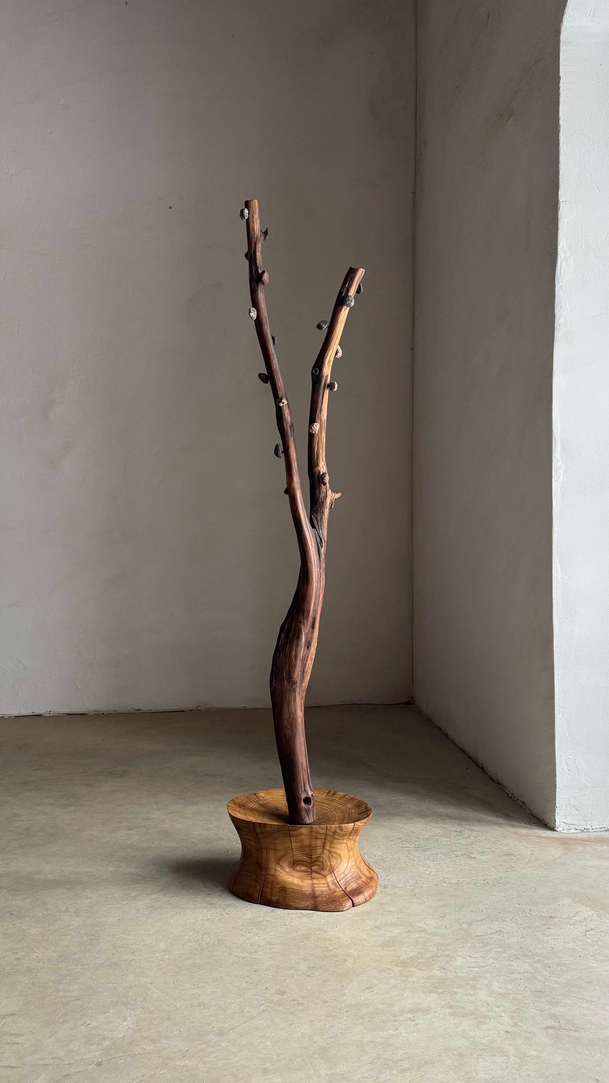 Oak Coat Rack with Stone Hooks and a heavy base