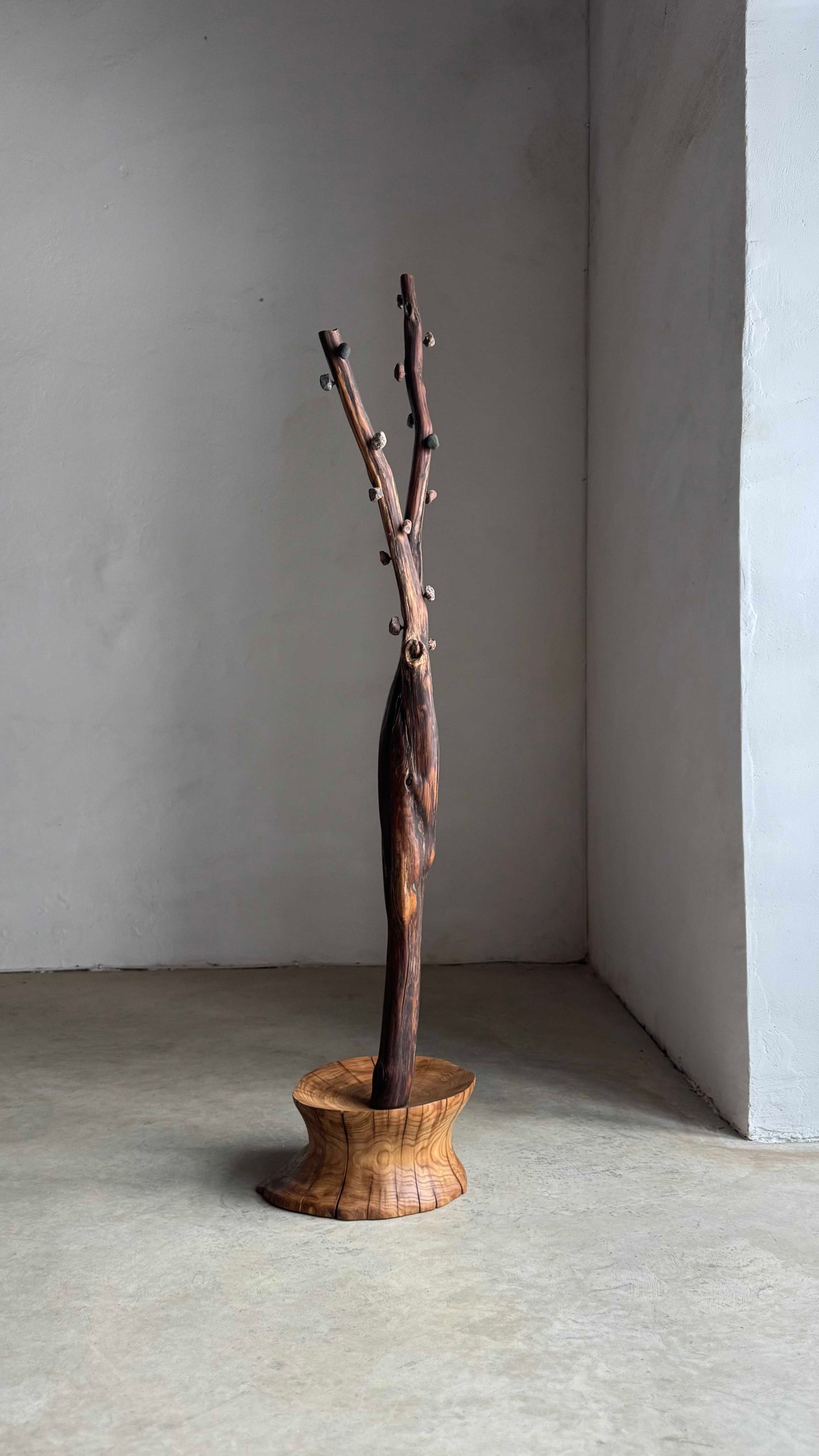 Oak Coat Rack with Stone Hooks and a heavy base