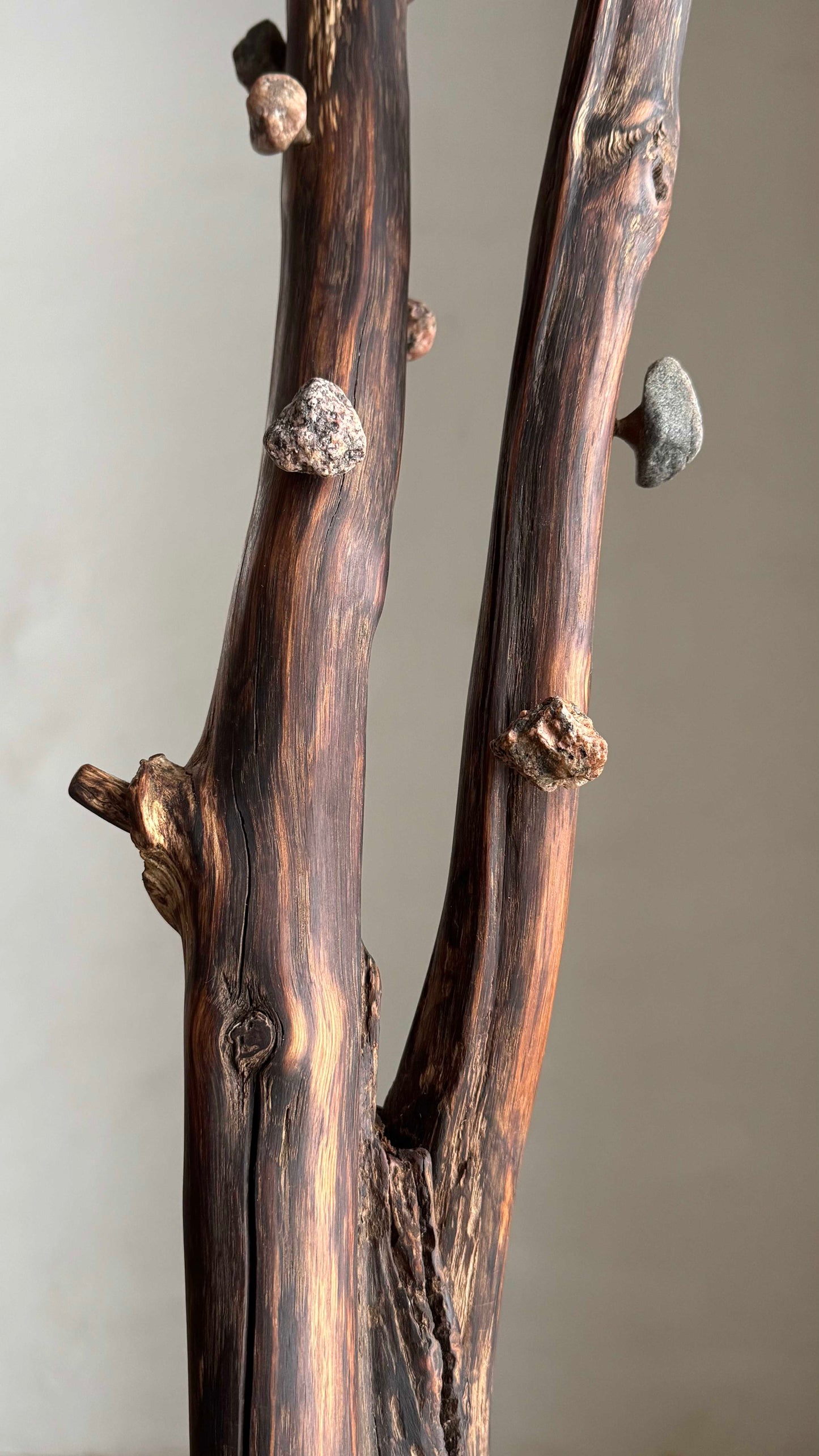 Oak Coat Rack with Stone Hooks and a heavy base