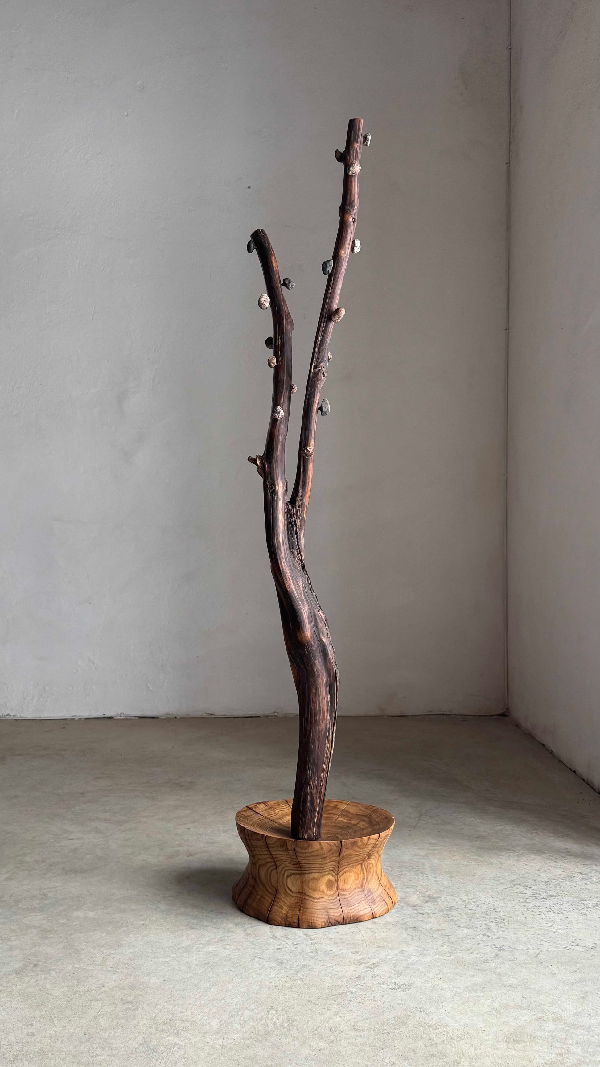 Oak Coat Rack with Stone Hooks and a heavy base