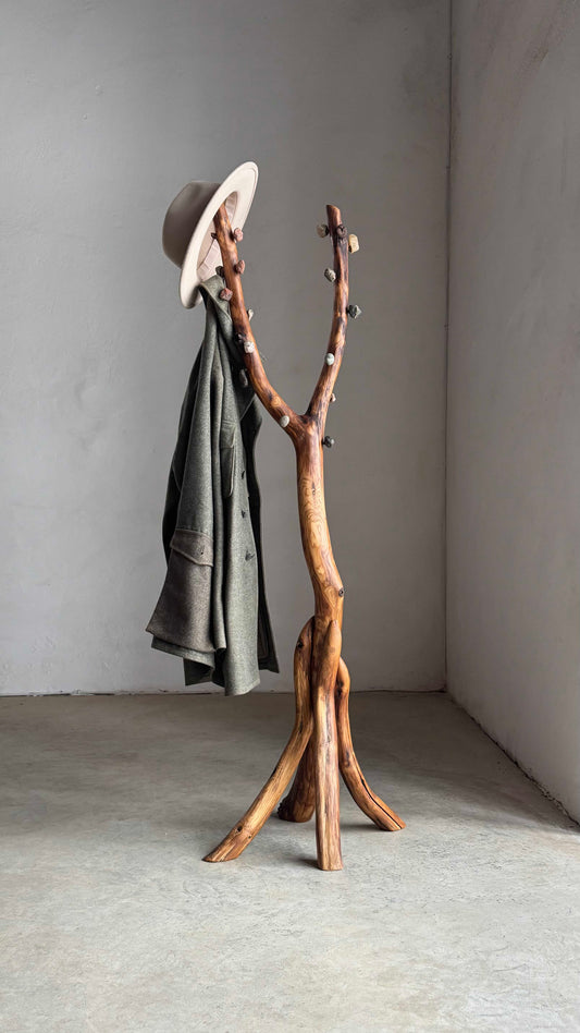 Oak & Stone coat rack Wood coat stand with natural branch design