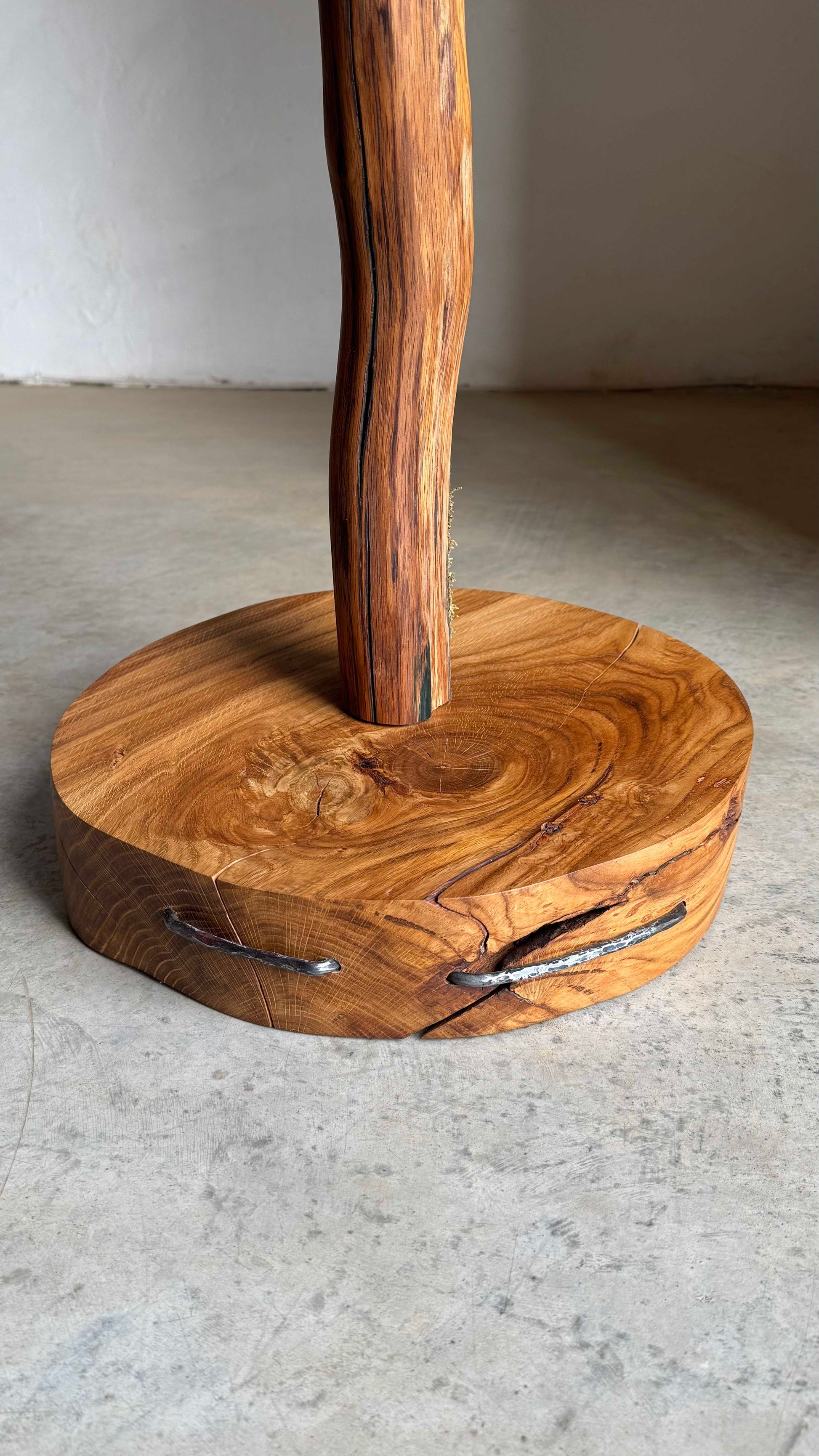 Oak Coat Rack with steel hangers Wooden coat stand with round botom.