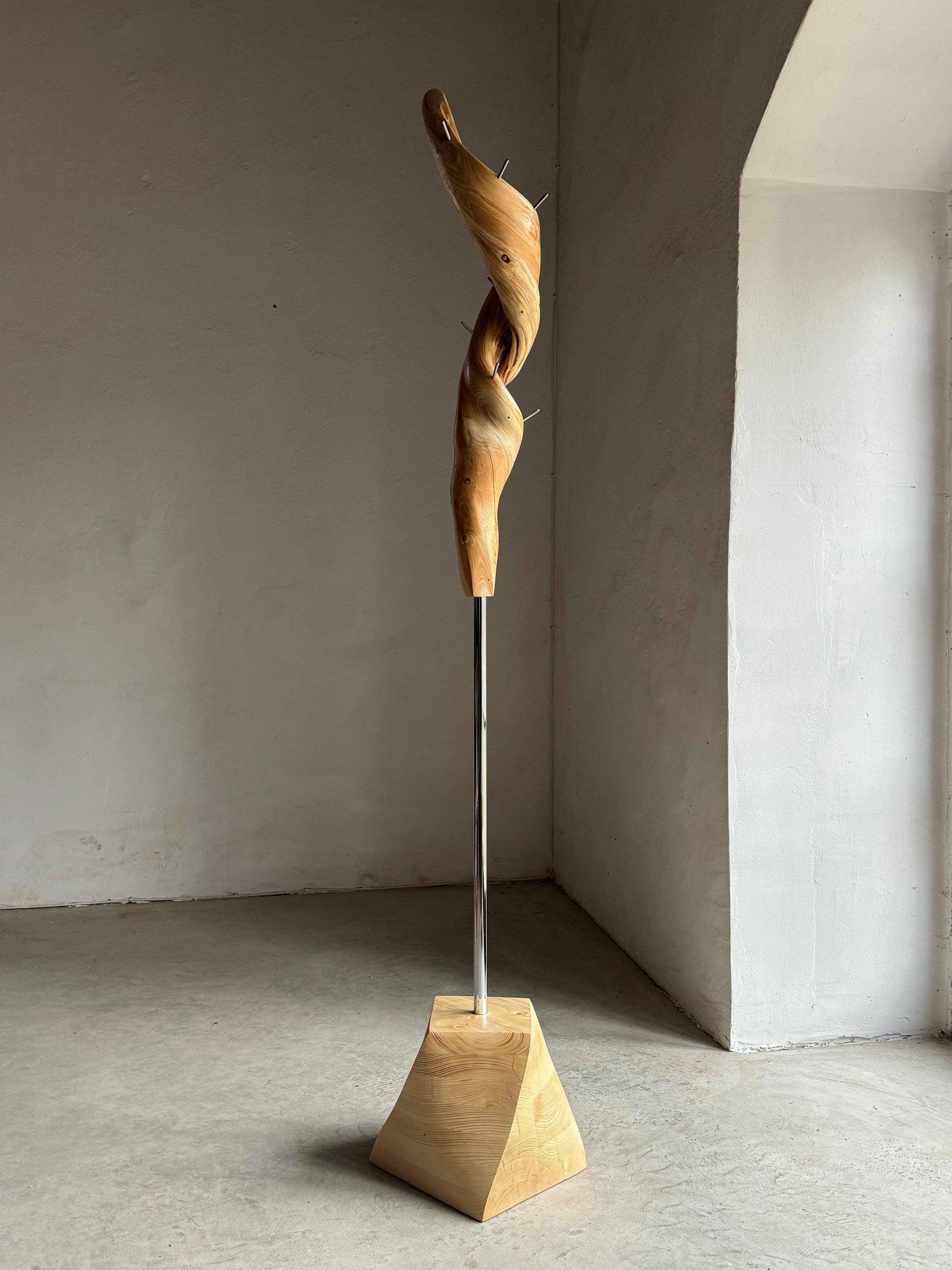 Unique Spruce Wood Coat Rack with a heavy wood base