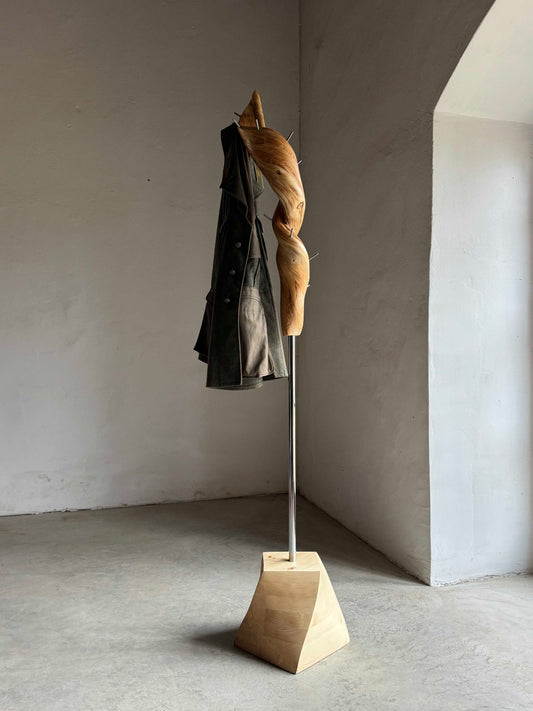 Unique Spruce Wood Coat Rack with a heavy wood base