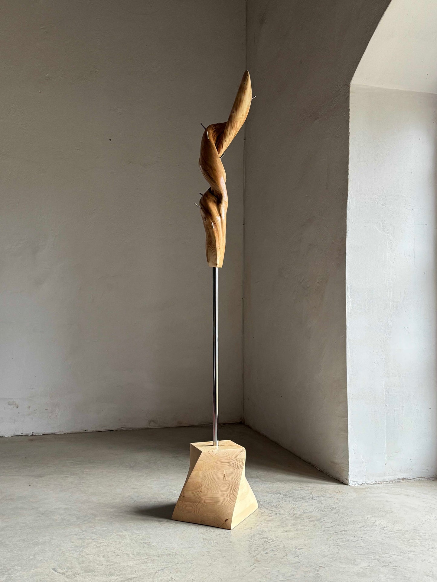 Unique Spruce Wood Coat Rack with a heavy wood base
