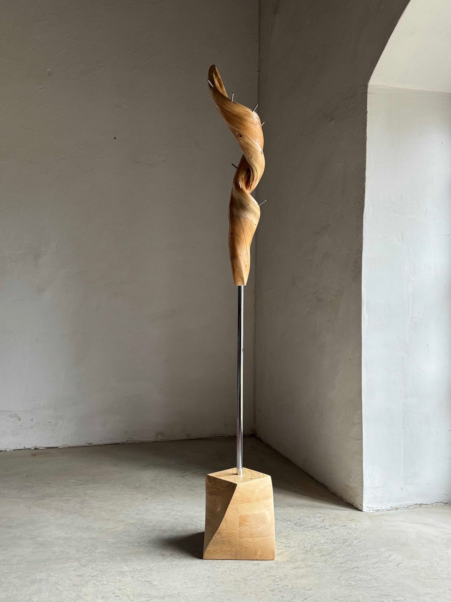 Unique Spruce Wood Coat Rack with a heavy wood base