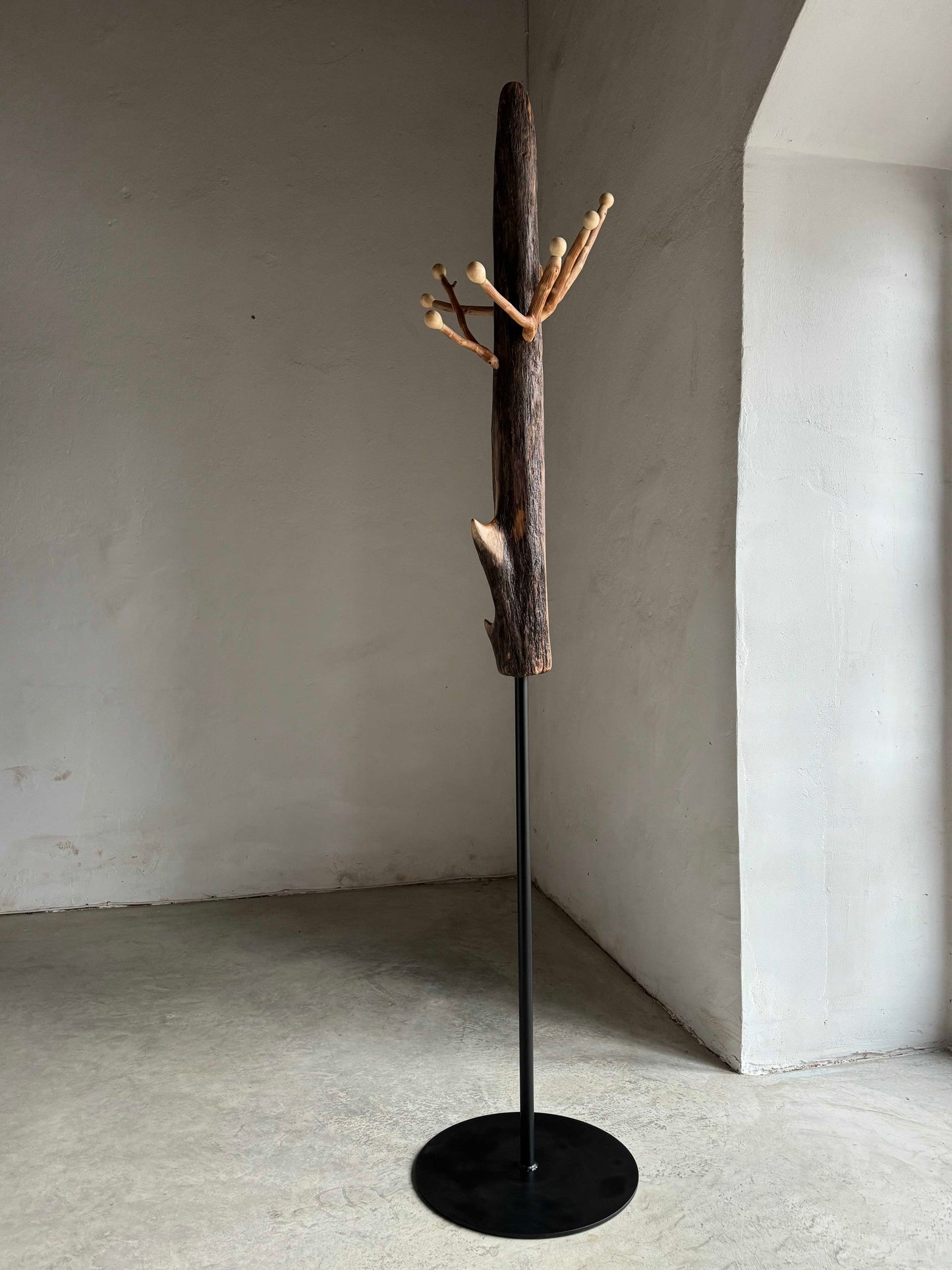 Standing Driftwood Coat Rack with Hazel Branch Hooks and Aspen Knobs