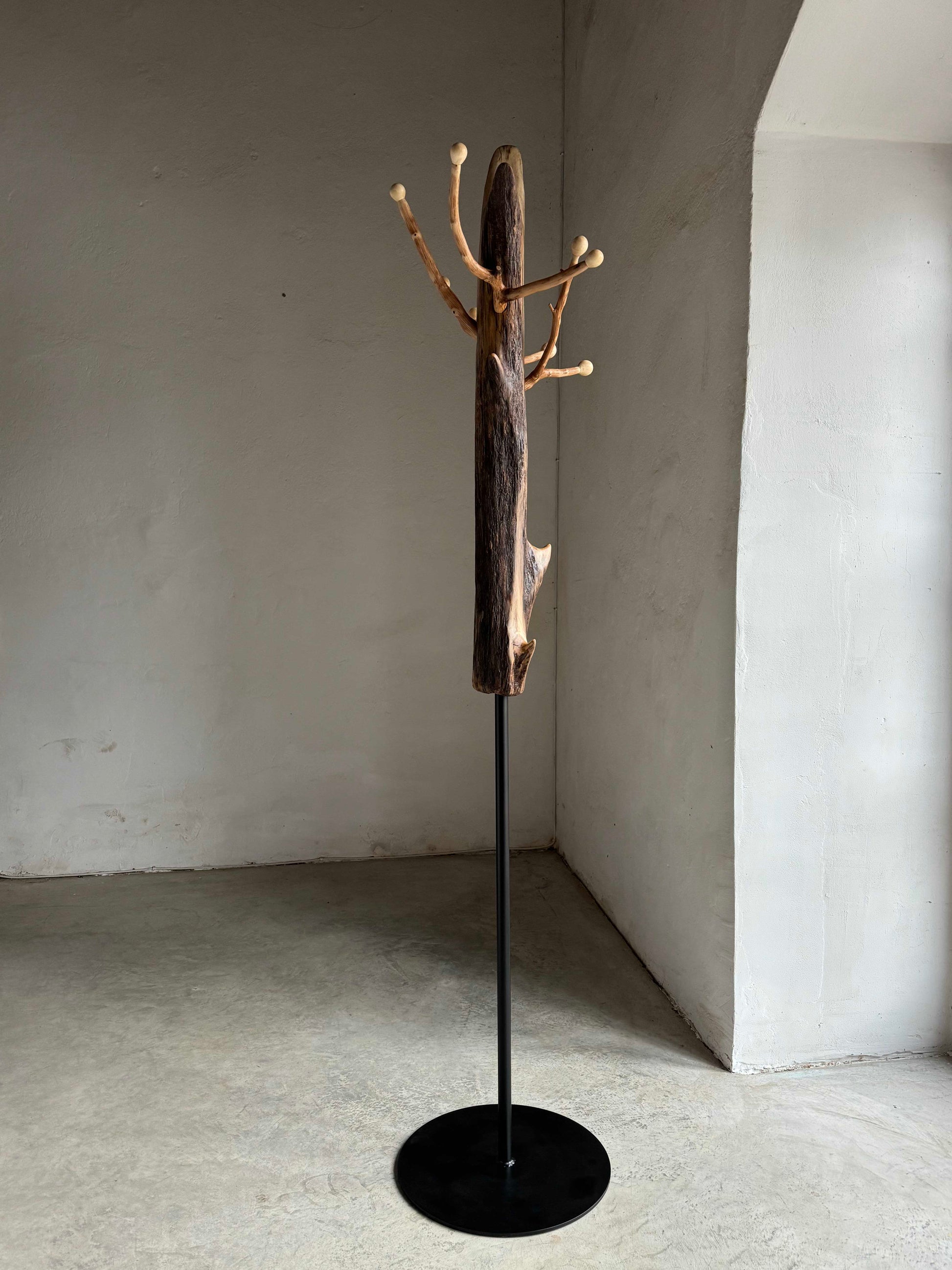Standing Driftwood Coat Rack with Hazel Branch Hooks and Aspen Knobs