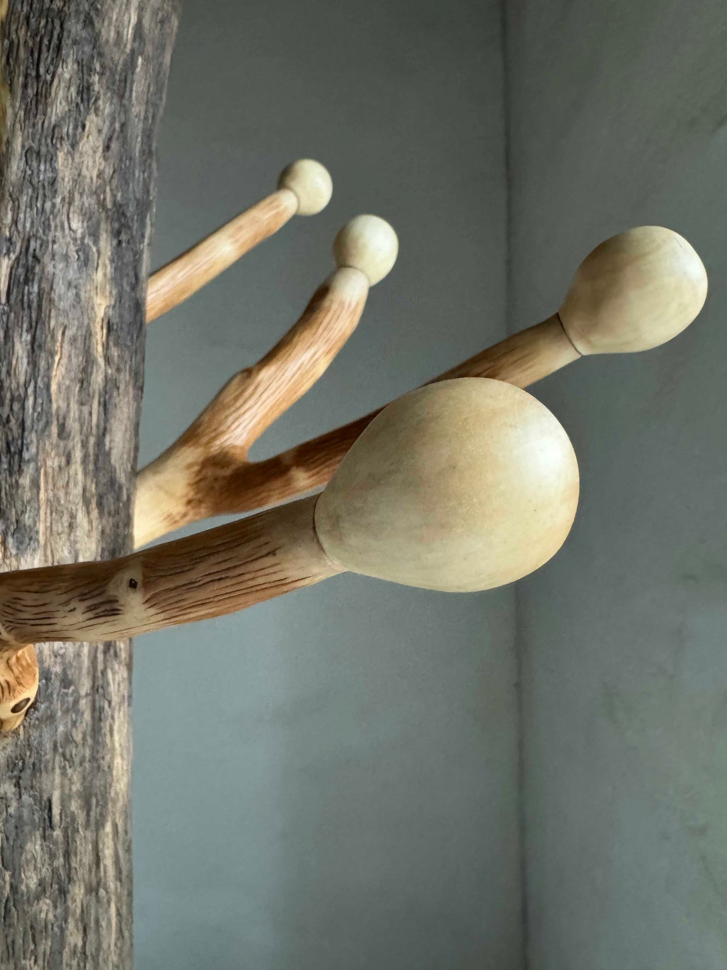 Standing Driftwood Coat Rack with Hazel Branch Hooks and Aspen Knobs