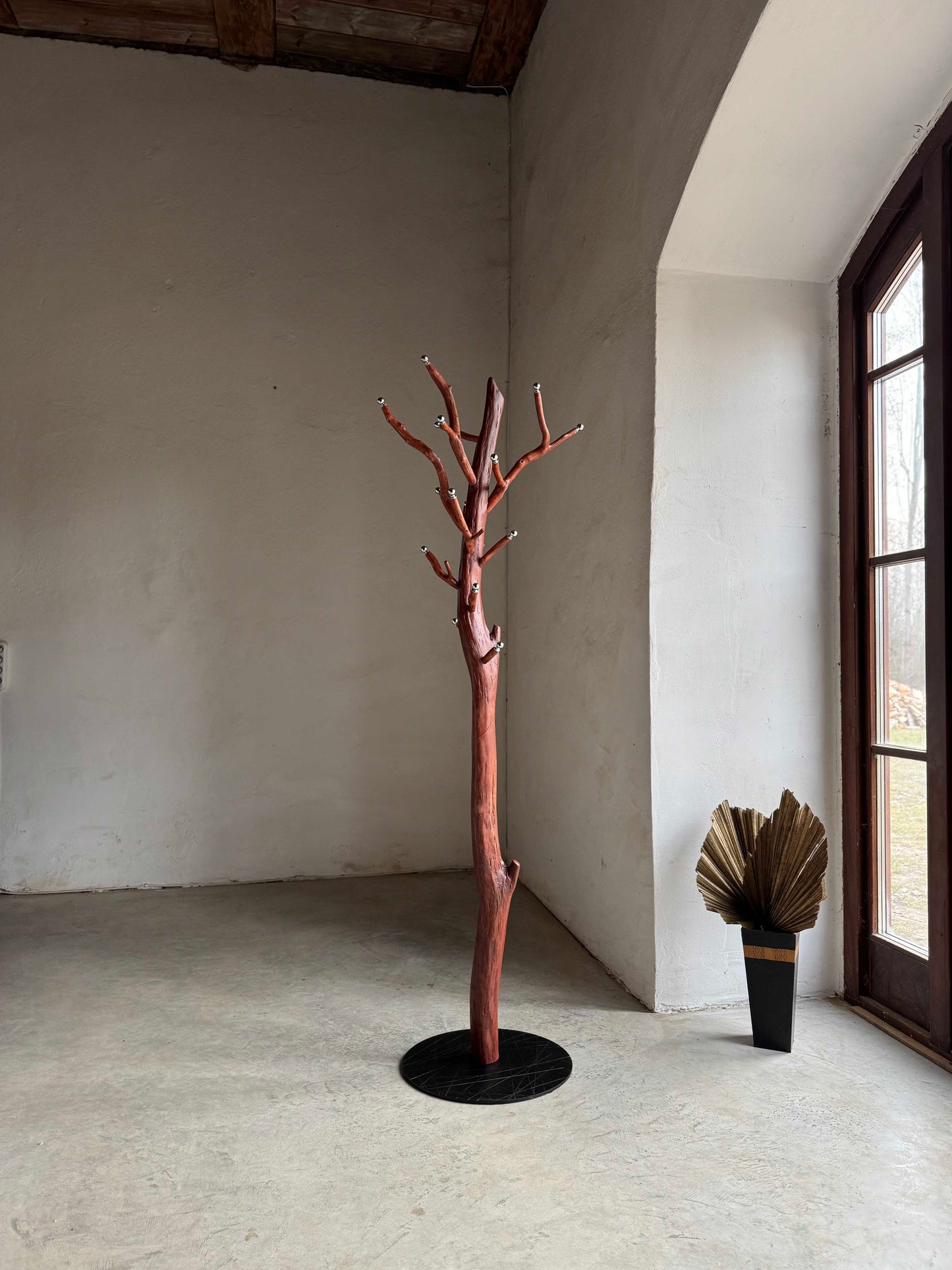 Tree-shaped coat rack Driftwood Coat Rack with Hazel Branch Hooks and Metal Knobs 