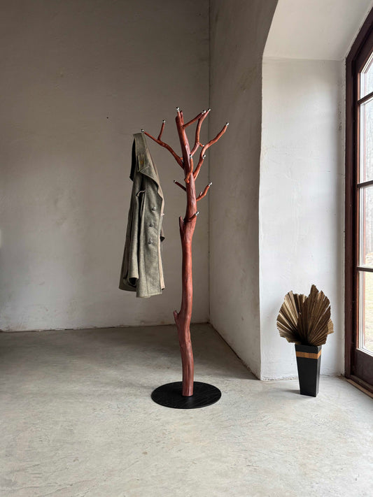 Tree-shaped coat rack Driftwood Coat Rack with Hazel Branch Hooks and Metal Knobs 