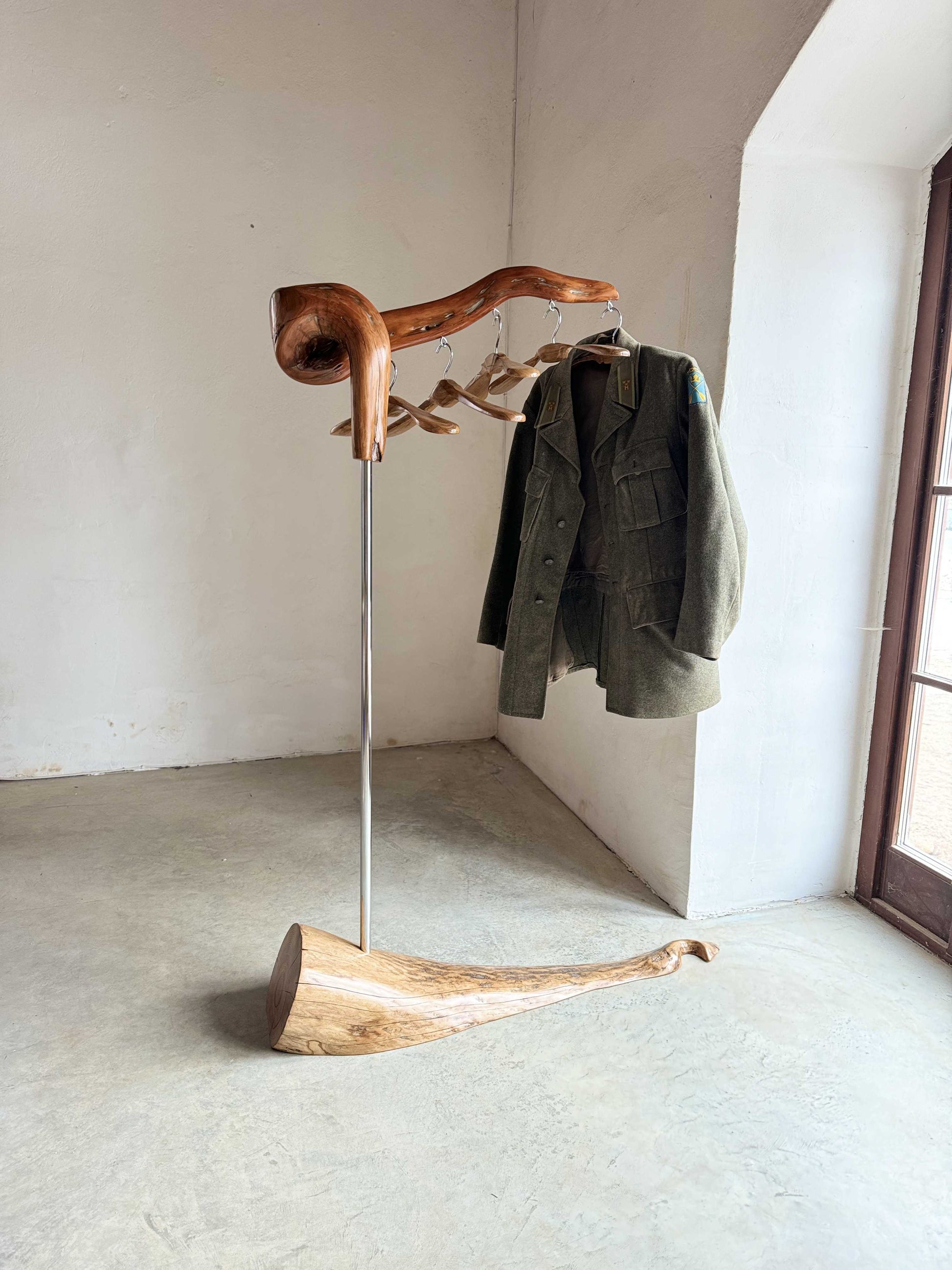 Rustic Wood Coat Rack with wood hangers
