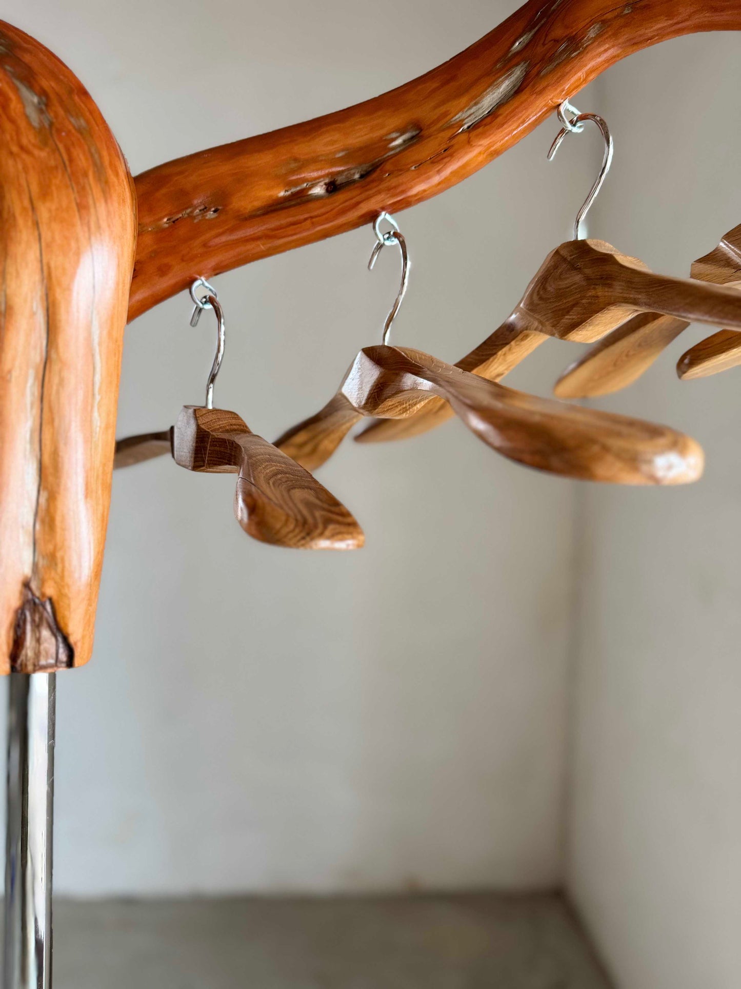 Rustic Wood Coat Rack natural design with wood hangers