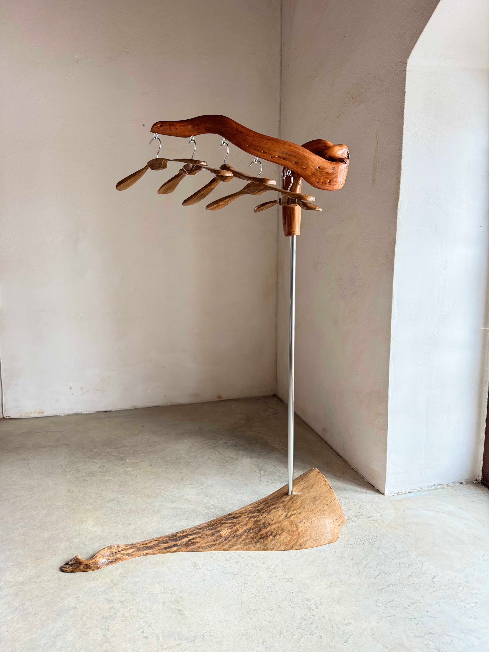 Rustic Wood Coat Rack natural design with wood hangers