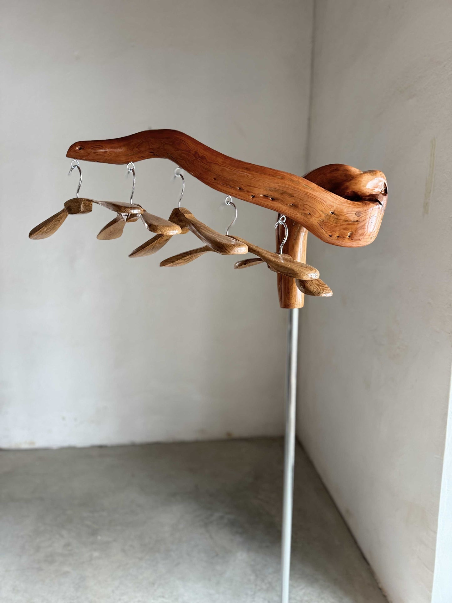 Rustic Wood Coat Rack natural design with wood hangers